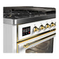 ILVE Majestic III 48-Inch Dual Fuel Range with 5 Sealed Burners + Griddle + French Top, 5.02 cu. ft. Oven, White with Brass Trim, Liquid Propane, Triple Glass Door, UM48FNR3WHGLP
