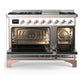 ILVE Majestic III 48-Inch Dual Fuel Range with 5 Sealed Burners + Griddle + French Top, 5.02 cu. ft. Oven, White with Copper Trim, Liquid Propane, Triple Glass Door, UM48FNR3WHPLP