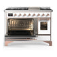 ILVE Majestic III 48-Inch Dual Fuel Range with 5 Sealed Burners + Griddle + French Top, 5.02 cu. ft. Oven, White with Copper Trim, Liquid Propane, Triple Glass Door, UM48FNR3WHPLP