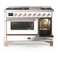 ILVE Majestic III 48-Inch Dual Fuel Range with 5 Sealed Burners + Griddle + French Top, 5.02 cu. ft. Oven, White with Copper Trim, Liquid Propane, Triple Glass Door, UM48FNR3WHPLP