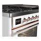ILVE Majestic III 48-Inch Dual Fuel Range with 5 Sealed Burners + Griddle + French Top, 5.02 cu. ft. Oven, White with Copper Trim, Liquid Propane, Triple Glass Door, UM48FNR3WHPLP