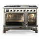 ILVE Majestic III 48-Inch Dual Fuel Range with 5 Sealed Burners + Griddle + French Top, 5.02 cu. ft. Oven, Antique White with Burnished Trim, Liquid Propane, Solid Door, UM48FQNR3AWBLP