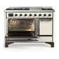 ILVE Majestic III 48-Inch Dual Fuel Range with 5 Sealed Burners + Griddle + French Top, 5.02 cu. ft. Oven, Antique White with Burnished Trim, Natural Gas, Solid Door, UM48FQNR3AWB