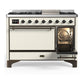 ILVE Majestic III 48-Inch Dual Fuel Range with 5 Sealed Burners + Griddle + French Top, 5.02 cu. ft. Oven, Antique White with Burnished Trim, Natural Gas, Solid Door, UM48FQNR3AWB
