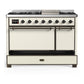ILVE Majestic III 48-Inch Dual Fuel Range with 5 Sealed Burners + Griddle + French Top, 5.02 cu. ft. Oven, Antique White with Burnished Trim, Natural Gas, Solid Door, UM48FQNR3AWB
