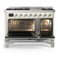 ILVE Majestic III 48-Inch Dual Fuel Range with 5 Sealed Burners + Griddle + French Top, 5.02 cu. ft. Oven, Antique White with Chrome Trim, Liquid Propane, Solid Door, UM48FQNR3AWCLP