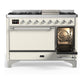 ILVE Majestic III 48-Inch Dual Fuel Range with 5 Sealed Burners + Griddle + French Top, 5.02 cu. ft. Oven, Antique White with Chrome Trim, Liquid Propane, Solid Door, UM48FQNR3AWCLP