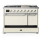 ILVE Majestic III 48-Inch Dual Fuel Range with 5 Sealed Burners + Griddle + French Top, 5.02 cu. ft. Oven, Antique White with Chrome Trim, Liquid Propane, Solid Door, UM48FQNR3AWCLP