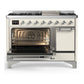 ILVE Majestic III 48-Inch Dual Fuel Range with 5 Sealed Burners + Griddle + French Top, 5.02 cu. ft. Oven, Antique White with Chrome Trim, Natural Gas, Solid Door, UM48FQNR3AWC