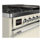 ILVE Majestic III 48-Inch Dual Fuel Range with 5 Sealed Burners + Griddle + French Top, 5.02 cu. ft. Oven, Antique White with Chrome Trim, Natural Gas, Solid Door, UM48FQNR3AWC