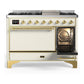 ILVE Majestic III 48-Inch Dual Fuel Range with 5 Sealed Burners + Griddle + French Top, 5.02 cu. ft. Oven, Antique White with Brass Trim, Natural Gas, Solid Door, UM48FQNR3AWG