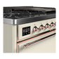 ILVE Majestic III 48-Inch Dual Fuel Range with 5 Sealed Burners + Griddle + French Top, 5.02 cu. ft. Oven, Antique White with Copper Trim, Liquid Propane, Solid Door, UM48FQNR3AWPLP