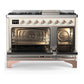 ILVE Majestic III 48-Inch Dual Fuel Range with 5 Sealed Burners + Griddle + French Top, 5.02 cu. ft. Oven, Antique White with Copper Trim, Natural Gas, Solid Door, UM48FQNR3AWP