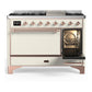 ILVE Majestic III 48-Inch Dual Fuel Range with 5 Sealed Burners + Griddle + French Top, 5.02 cu. ft. Oven, Antique White with Copper Trim, Natural Gas, Solid Door, UM48FQNR3AWP