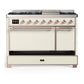 ILVE Majestic III 48-Inch Dual Fuel Range with 5 Sealed Burners + Griddle + French Top, 5.02 cu. ft. Oven, Antique White with Copper Trim, Natural Gas, Solid Door, UM48FQNR3AWP