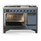 ILVE Majestic III 48-Inch Dual Fuel Range with 5 Sealed Burners + Griddle + French Top, 5.02 cu. ft. Oven, Blue Grey with Burnished Trim, Natural Gas, Solid Door, UM48FQNR3BGB