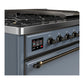 ILVE Majestic III 48-Inch Dual Fuel Range with 5 Sealed Burners + Griddle + French Top, 5.02 cu. ft. Oven, Blue Grey with Burnished Trim, Natural Gas, Solid Door, UM48FQNR3BGB
