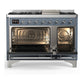 ILVE Majestic III 48-Inch Dual Fuel Range with 5 Sealed Burners + Griddle + French Top, 5.02 cu. ft. Oven, Blue Grey with Chrome Trim, Liquid Propane, Solid Door, UM48FQNR3BGCLP