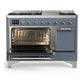ILVE Majestic III 48-Inch Dual Fuel Range with 5 Sealed Burners + Griddle + French Top, 5.02 cu. ft. Oven, Blue Grey with Chrome Trim, Liquid Propane, Solid Door, UM48FQNR3BGCLP
