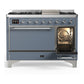 ILVE Majestic III 48-Inch Dual Fuel Range with 5 Sealed Burners + Griddle + French Top, 5.02 cu. ft. Oven, Blue Grey with Chrome Trim, Liquid Propane, Solid Door, UM48FQNR3BGCLP