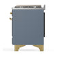 ILVE Majestic III 48-Inch Dual Fuel Range with 5 Sealed Burners + Griddle + French Top, 5.02 cu. ft. Oven, Blue Grey with Brass Trim, Natural Gas, Solid Door, UM48FQNR3BGG
