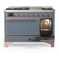 ILVE Majestic III 48-Inch Dual Fuel Range with 5 Sealed Burners + Griddle + French Top, 5.02 cu. ft. Oven, Blue Grey with Copper Trim, Liquid Propane, Solid Door, UM48FQNR3BGPLP