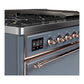 ILVE Majestic III 48-Inch Dual Fuel Range with 5 Sealed Burners + Griddle + French Top, 5.02 cu. ft. Oven, Blue Grey with Copper Trim, Liquid Propane, Solid Door, UM48FQNR3BGPLP