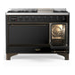 ILVE Majestic III 48-Inch Dual Fuel Range with 5 Sealed Burners + Griddle + French Top, 5.02 cu. ft. Oven, Glossy Black with Burnished Trim, Liquid Propane, Solid Door, UM48FQNR3BKBLP