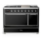 ILVE Majestic III 48-Inch Dual Fuel Range with 5 Sealed Burners + Griddle + French Top, 5.02 cu. ft. Oven, Glossy Black with Chrome Trim, Liquid Propane, Solid Door, UM48FQNR3BKCLP