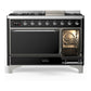 ILVE Majestic III 48-Inch Dual Fuel Range with 5 Sealed Burners + Griddle + French Top, 5.02 cu. ft. Oven, Glossy Black with Chrome Trim, Natural Gas, Solid Door, UM48FQNR3BKC