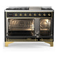 ILVE Majestic III 48-Inch Dual Fuel Range with 5 Sealed Burners + Griddle + French Top, 5.02 cu. ft. Oven, Glossy Black with Brass Trim, Liquid Propane, Solid Door, UM48FQNR3BKGLP
