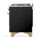 ILVE Majestic III 48-Inch Dual Fuel Range with 5 Sealed Burners + Griddle + French Top, 5.02 cu. ft. Oven, Glossy Black with Brass Trim, Liquid Propane, Solid Door, UM48FQNR3BKGLP