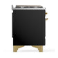 ILVE Majestic III 48-Inch Dual Fuel Range with 5 Sealed Burners + Griddle + French Top, 5.02 cu. ft. Oven, Glossy Black with Brass Trim, Natural Gas, Solid Door, UM48FQNR3BKG