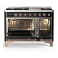 ILVE Majestic III 48-Inch Dual Fuel Range with 5 Sealed Burners + Griddle + French Top, 5.02 cu. ft. Oven, Glossy Black with Copper Trim, Liquid Propane, Solid Door, UM48FQNR3BKPLP