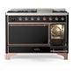 ILVE Majestic III 48-Inch Dual Fuel Range with 5 Sealed Burners + Griddle + French Top, 5.02 cu. ft. Oven, Glossy Black with Copper Trim, Natural Gas, Solid Door, UM48FQNR3BKP