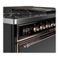 ILVE Majestic III 48-Inch Dual Fuel Range with 5 Sealed Burners + Griddle + French Top, 5.02 cu. ft. Oven, Glossy Black with Copper Trim, Natural Gas, Solid Door, UM48FQNR3BKP