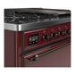 ILVE Majestic III 48-Inch Dual Fuel Range with 5 Sealed Burners + Griddle + French Top, 5.02 cu. ft. Oven, Burgundy with Burnished Trim, Natural Gas, Solid Door, UM48FQNR3BUB
