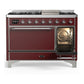 ILVE Majestic III 48-Inch Dual Fuel Range with 5 Sealed Burners + Griddle + French Top, 5.02 cu. ft. Oven, Burgundy with Chrome Trim, Liquid Propane, Solid Door, UM48FQNR3BUCLP