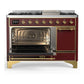 ILVE Majestic III 48-Inch Dual Fuel Range with 5 Sealed Burners + Griddle + French Top, 5.02 cu. ft. Oven, Burgundy with Brass Trim, Liquid Propane, Solid Door, UM48FQNR3BUGLP