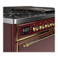 ILVE Majestic III 48-Inch Dual Fuel Range with 5 Sealed Burners + Griddle + French Top, 5.02 cu. ft. Oven, Burgundy with Brass Trim, Liquid Propane, Solid Door, UM48FQNR3BUGLP