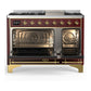 ILVE Majestic III 48-Inch Dual Fuel Range with 5 Sealed Burners + Griddle + French Top, 5.02 cu. ft. Oven, Burgundy with Brass Trim, Natural Gas, Solid Door, UM48FQNR3BUG