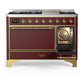 ILVE Majestic III 48-Inch Dual Fuel Range with 5 Sealed Burners + Griddle + French Top, 5.02 cu. ft. Oven, Burgundy with Brass Trim, Natural Gas, Solid Door, UM48FQNR3BUG