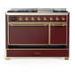ILVE Majestic III 48-Inch Dual Fuel Range with 5 Sealed Burners + Griddle + French Top, 5.02 cu. ft. Oven, Burgundy with Brass Trim, Natural Gas, Solid Door, UM48FQNR3BUG