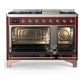 ILVE Majestic III 48-Inch Dual Fuel Range with 5 Sealed Burners + Griddle + French Top, 5.02 cu. ft. Oven, Burgundy with Copper Trim, Liquid Propane, Solid Door, UM48FQNR3BUPLP