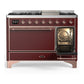 ILVE Majestic III 48-Inch Dual Fuel Range with 5 Sealed Burners + Griddle + French Top, 5.02 cu. ft. Oven, Burgundy with Copper Trim, Liquid Propane, Solid Door, UM48FQNR3BUPLP