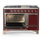 ILVE Majestic III 48-Inch Dual Fuel Range with 5 Sealed Burners + Griddle + French Top, 5.02 cu. ft. Oven, Burgundy with Copper Trim, Natural Gas, Solid Door, UM48FQNR3BUP