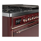 ILVE Majestic III 48-Inch Dual Fuel Range with 5 Sealed Burners + Griddle + French Top, 5.02 cu. ft. Oven, Burgundy with Copper Trim, Natural Gas, Solid Door, UM48FQNR3BUP