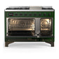 ILVE Majestic III 48-Inch Dual Fuel Range with 5 Sealed Burners + Griddle + French Top, 5.02 cu. ft. Oven, Emerald Green with Burnished Trim, Liquid Propane, Solid Door, UM48FQNR3EGBLP