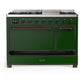 ILVE Majestic III 48-Inch Dual Fuel Range with 5 Sealed Burners + Griddle + French Top, 5.02 cu. ft. Oven, Emerald Green with Burnished Trim, Liquid Propane, Solid Door, UM48FQNR3EGBLP