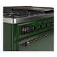 ILVE Majestic III 48-Inch Dual Fuel Range with 5 Sealed Burners + Griddle + French Top, 5.02 cu. ft. Oven, Emerald Green with Burnished Trim, Natural Gas, Solid Door, UM48FQNR3EGB